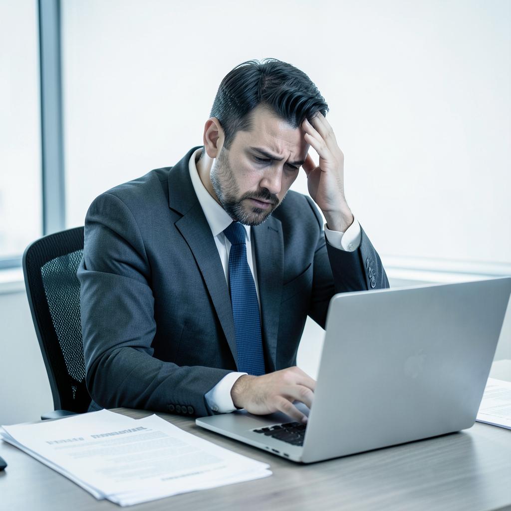 Profissional cansado procurando informações no computador